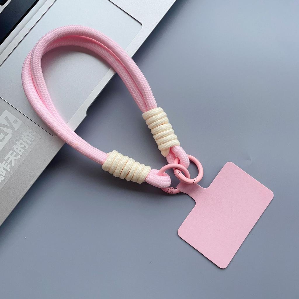 Macaron-Farbe Kurzes Handy-Lanyard Handy-Pad Doppelkopf Anti-Verlust Handgewebt Unisex Handgelenkband Kette Anhänger Lanyard