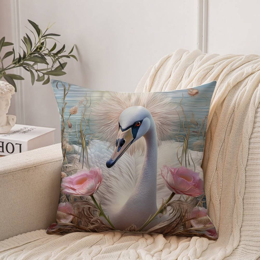 Elegant Swan Floral Pillow Case Home Decor Throw For Sofa Bed Car Room Decor Gift Idea