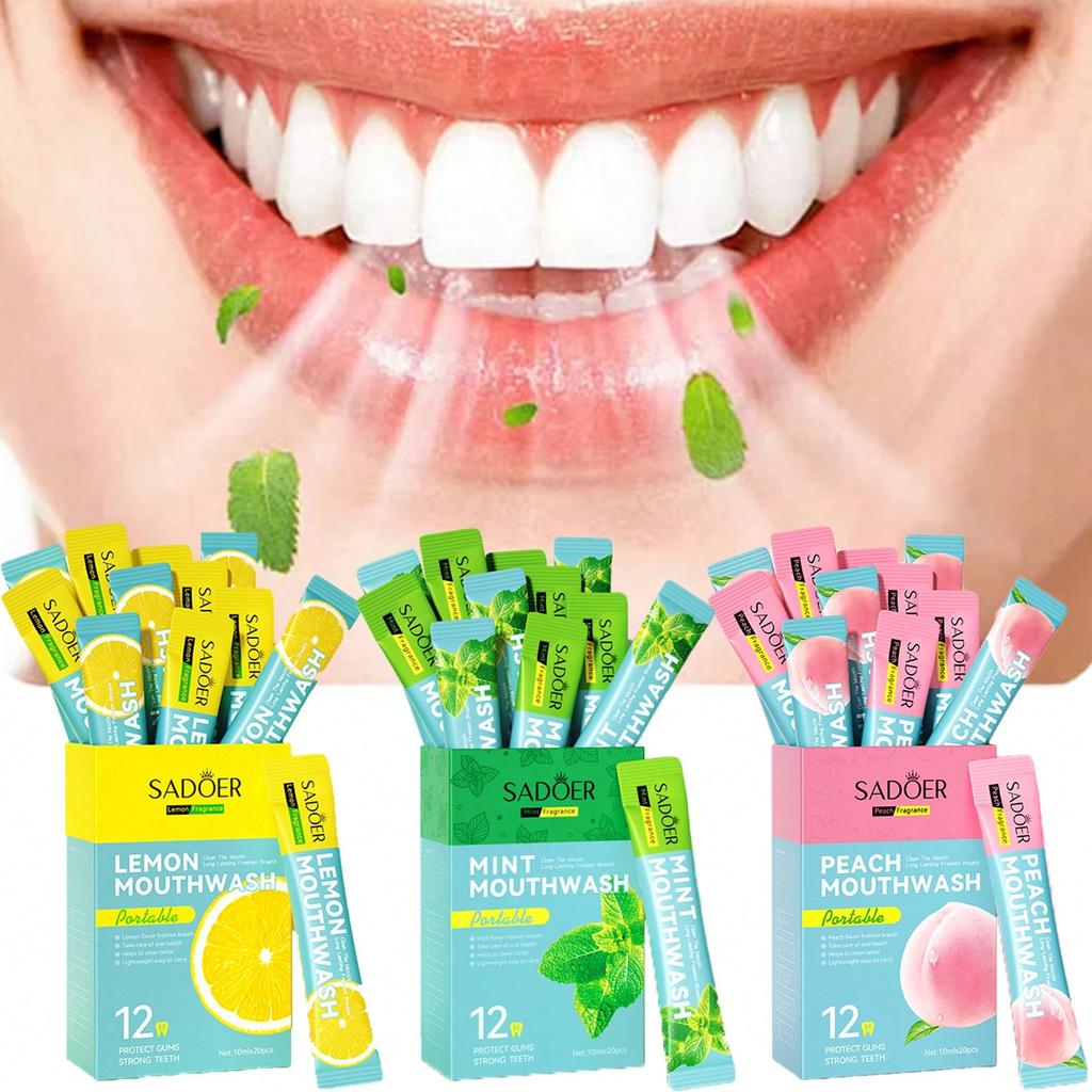 1 Box Fruit Flavored Mouthwash, Disposable Mouthwash, Portable Mouthwash, Grape/Peach/Watermelon Fla
