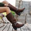 Women Boots Autumn Winter Pointed Toe Buckle Decoration Shoes Trend Knee High Western Boots Women Soft Thick Heels Ankle Boots