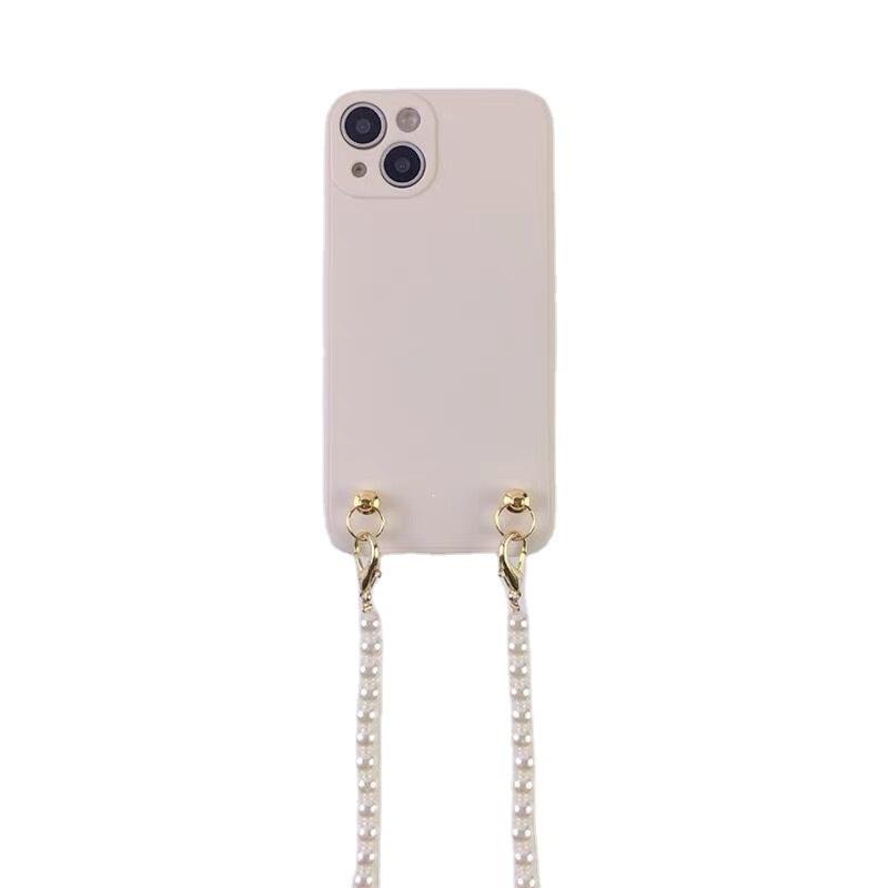Pearl Chain Crossbody Phone Case for iPhone 11, 13, 15 Pro Max & 17 - Soft Protective Cover