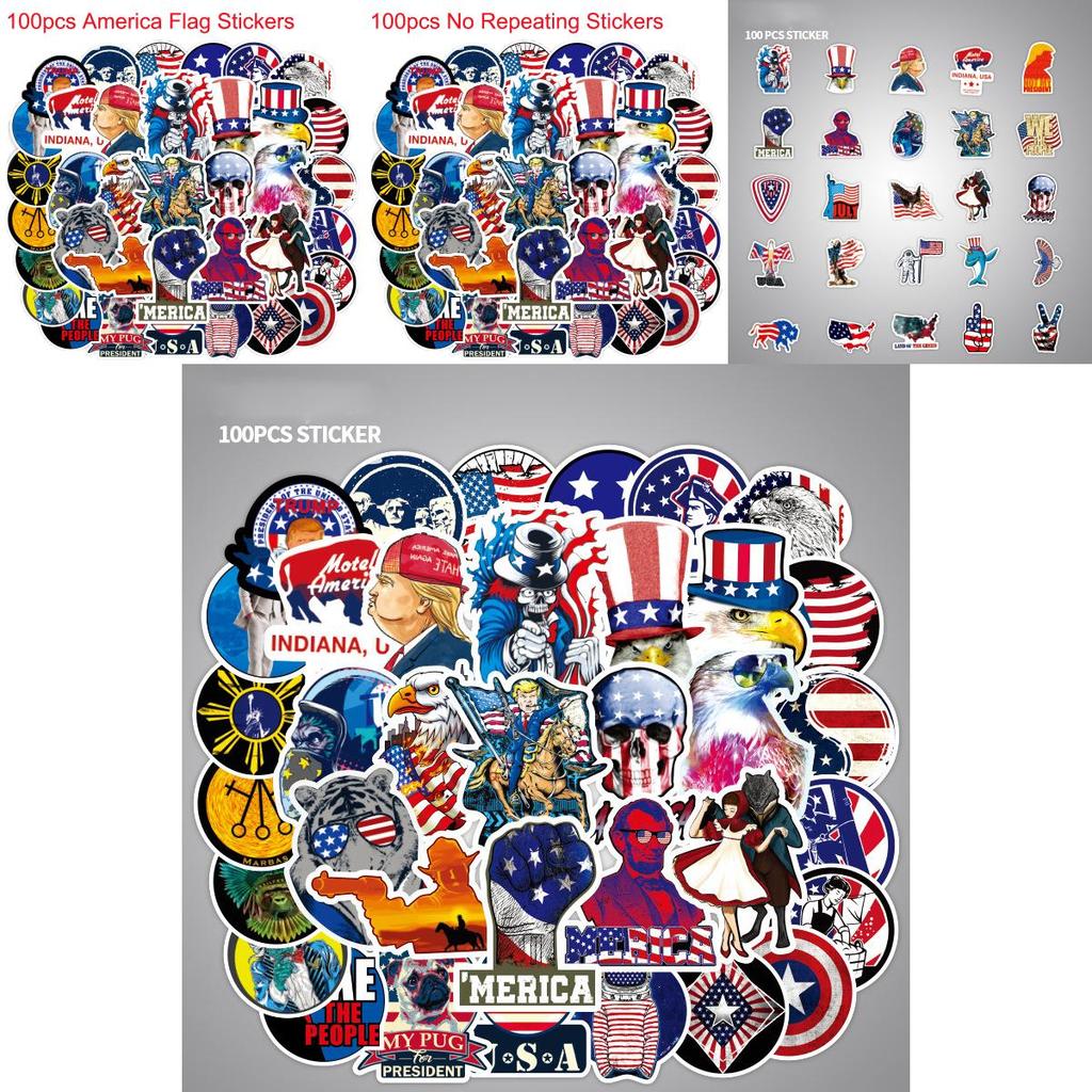 100 Stück Amerika USA Flagge Trump Aufkleber Laptop Fahrrad Autos Wasserdicht Skateboard