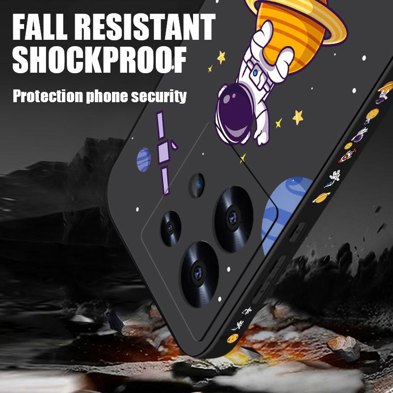 Space Astronaut Print Phone Case For Xiaomi 13T Pro Poco X6 F6 Redmi Note 13 12 Pro 11 10 Lens Protection Soft Silicone Lanyard Shockproof Slim Cover