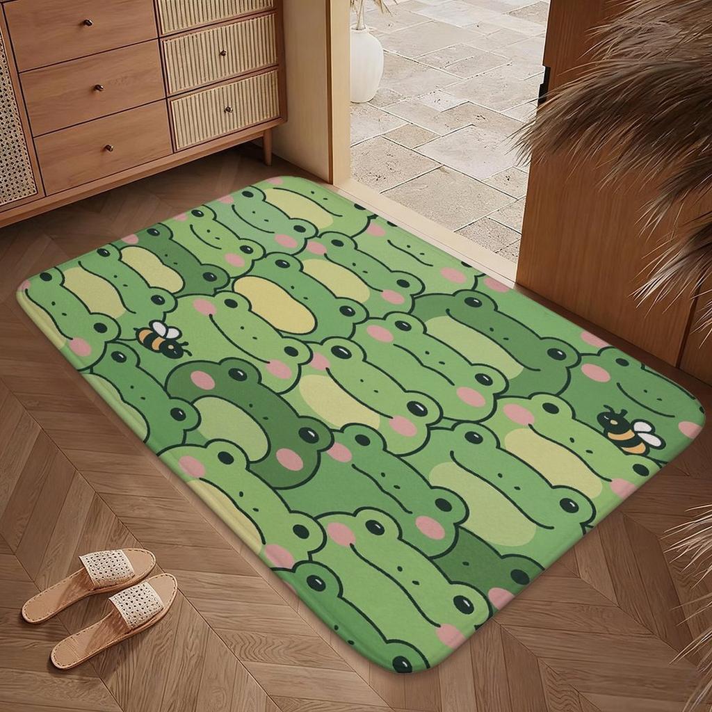 Frog Door Mat – Cute Green Frogs & Bee Pattern, Playful Nature-Inspired Entryway Mat for Bathroom, Kitchen 40x60cm 50x80cm
