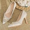 Pointed Stiletto High Heels Women Autumn and Summer New Satin Pearl Pumps Women's Small Size Light Mouth Shoes High Heel Pumps
