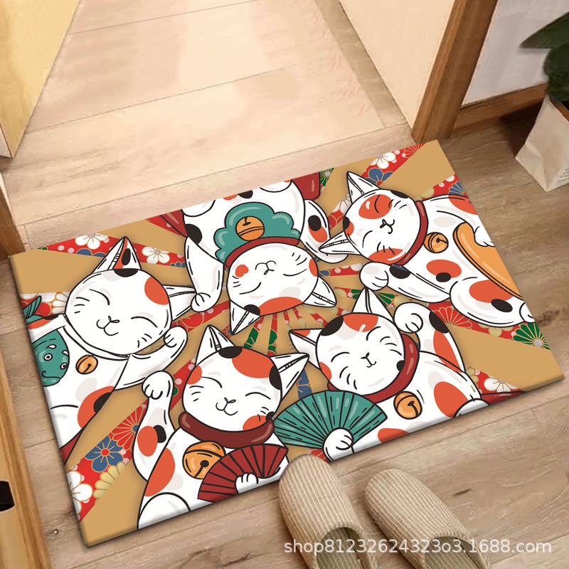 Lucky Cat Anti-Slip Floor Mats for Entrance, Bathroom, and Bedroom