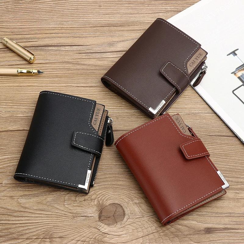 PU Leather Men Wallets Zipper Short Luxury Coin Pocket Card Holder Male Wallet Clutch Po Holder Brand Man Purses Wallet