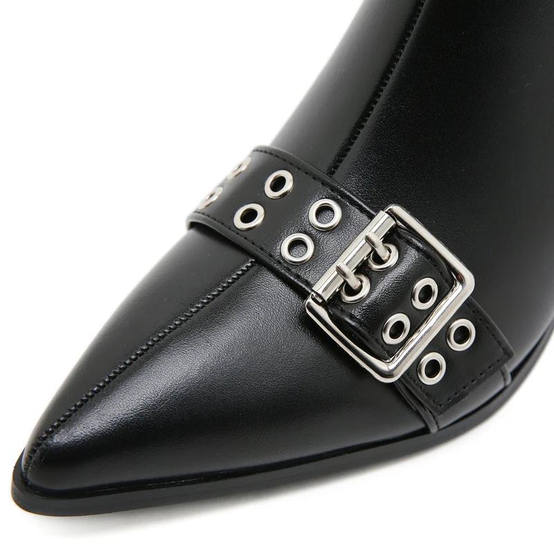 Eilyken Winter Design Belt Buckle Ankle Boots Women Pointed Toe Fashion Zipper Square Heels Shoes Short Modern Booties