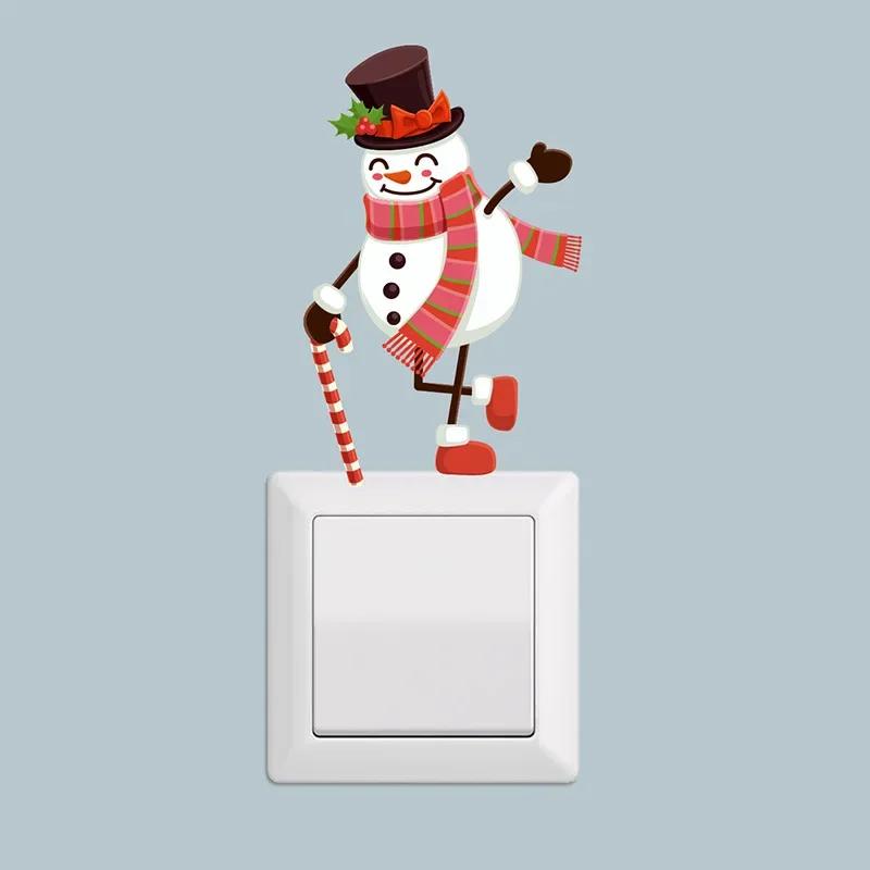 Neujahr Weihnachten Selbstklebende Aufkleber PVC Weihnachten Schalter Fenster Dekorative Aufkleber Abnehmbar Weihnachtsmann Elch Muster Neujahrsdeko