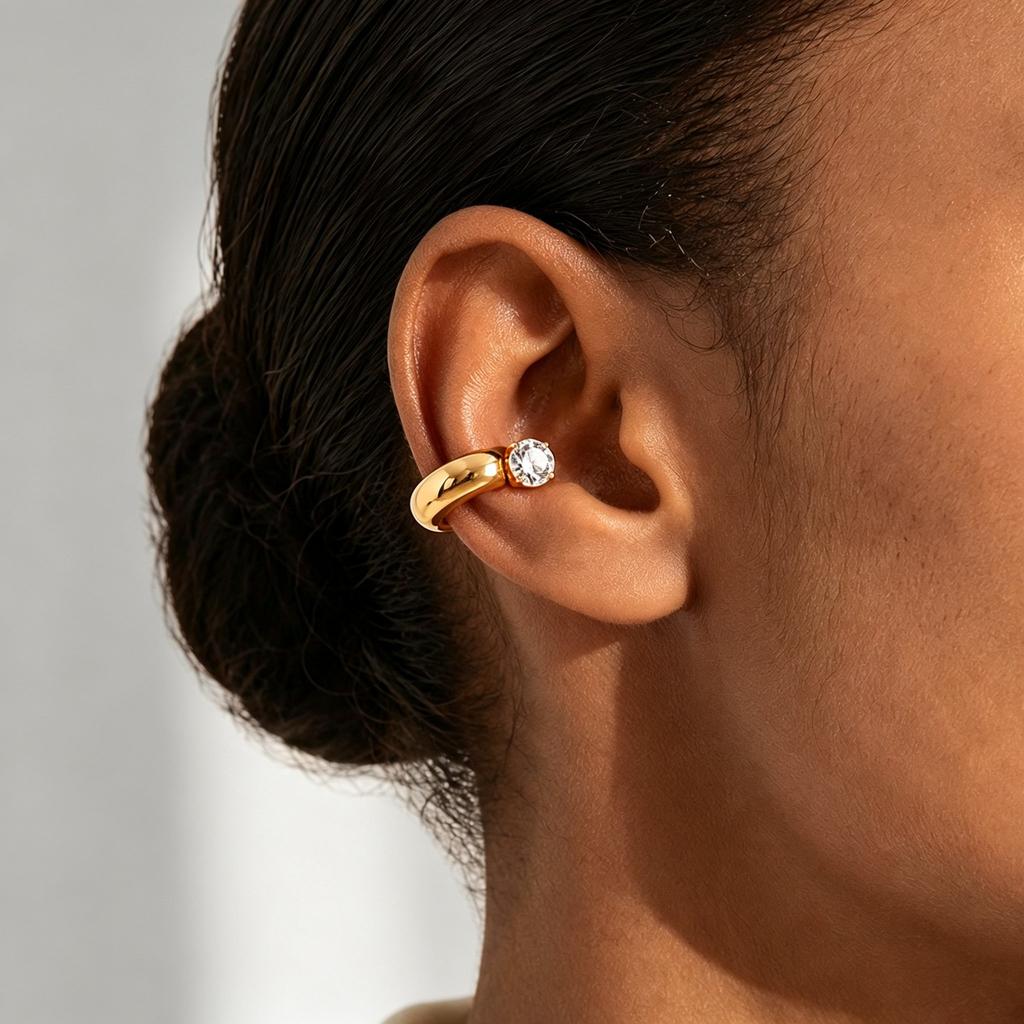 Xiaomi Vnox 18K Gold PVD Plated AAA Zircon Double Layer Clip Earring for Women Stainless Steel Shiny Crystals Earrings Party Jewelry