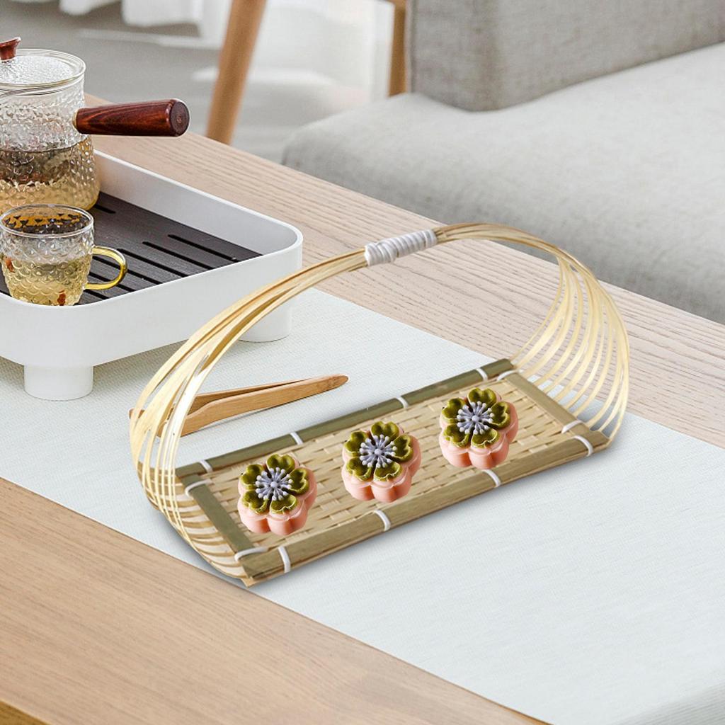 Bamboo Basket Serving Tray Rustic Food Biscuit Cookies Pastry Display for Kitchen
