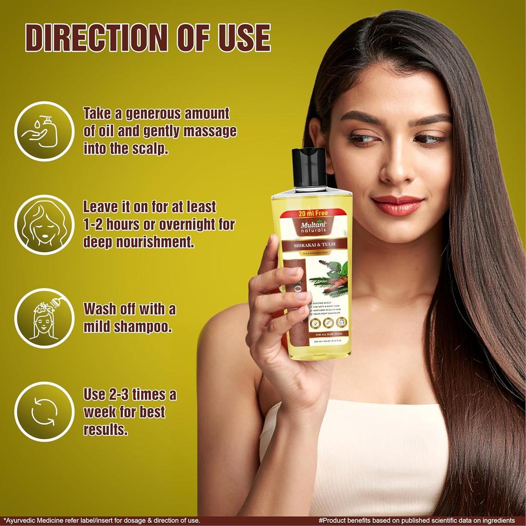 Multani Naturals Shikakai Tulsi Ayurvedic Hair Oil 270 Ml Pack Of 1 Stronger Shinier Hair Fall Control Dandruff Care