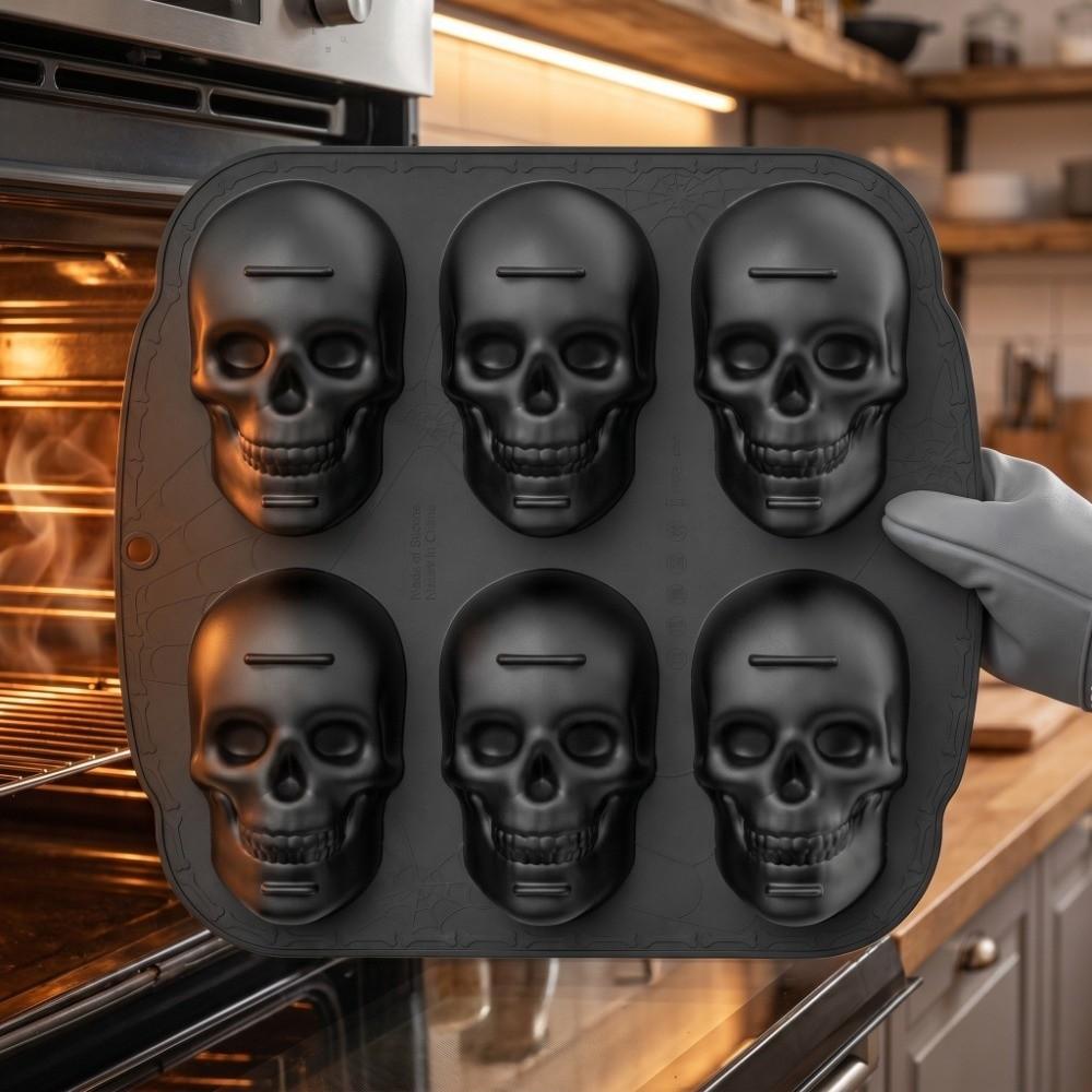 Elasticity Skeleton Head Cake Mold Food Grade Silicone Skull Baking Mold  Halloween
