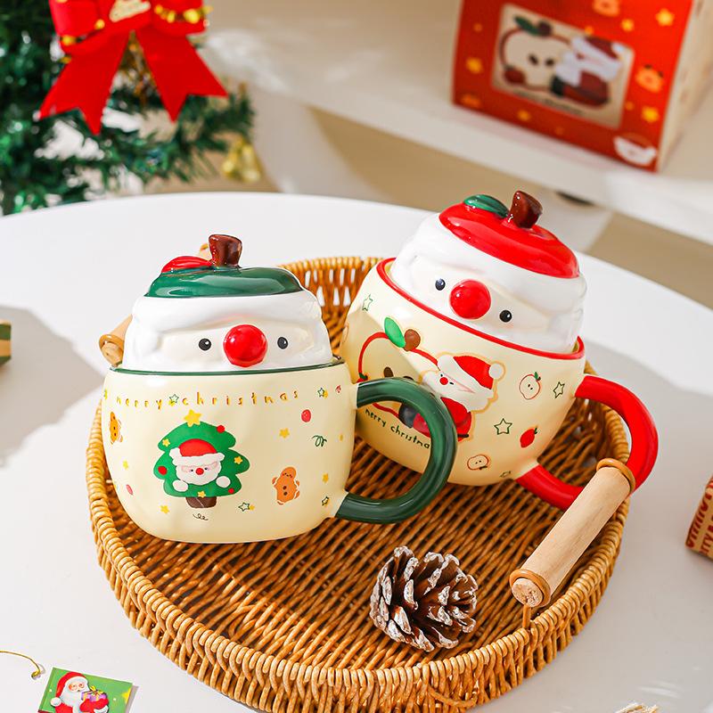 Weihnachtsgeschenke Friedensfrucht Keramiktasse mit Deckel Kreativer Becher für Mädchen Niedliche Haushalts-Wasserbecher Büro