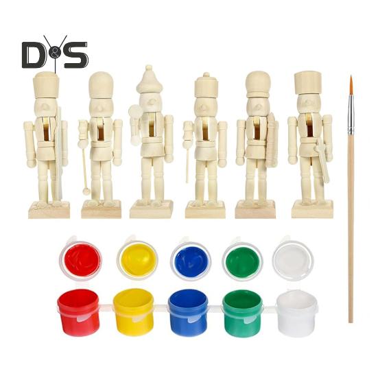 

6 шт. DIY Фигурка Щелкунчика Незаконченные деревянные солдатики с кисточками Краски 4.7 Рождественская фигурка Щелкунчика Солдат для DIY Покраска Домашний декор 6pcs