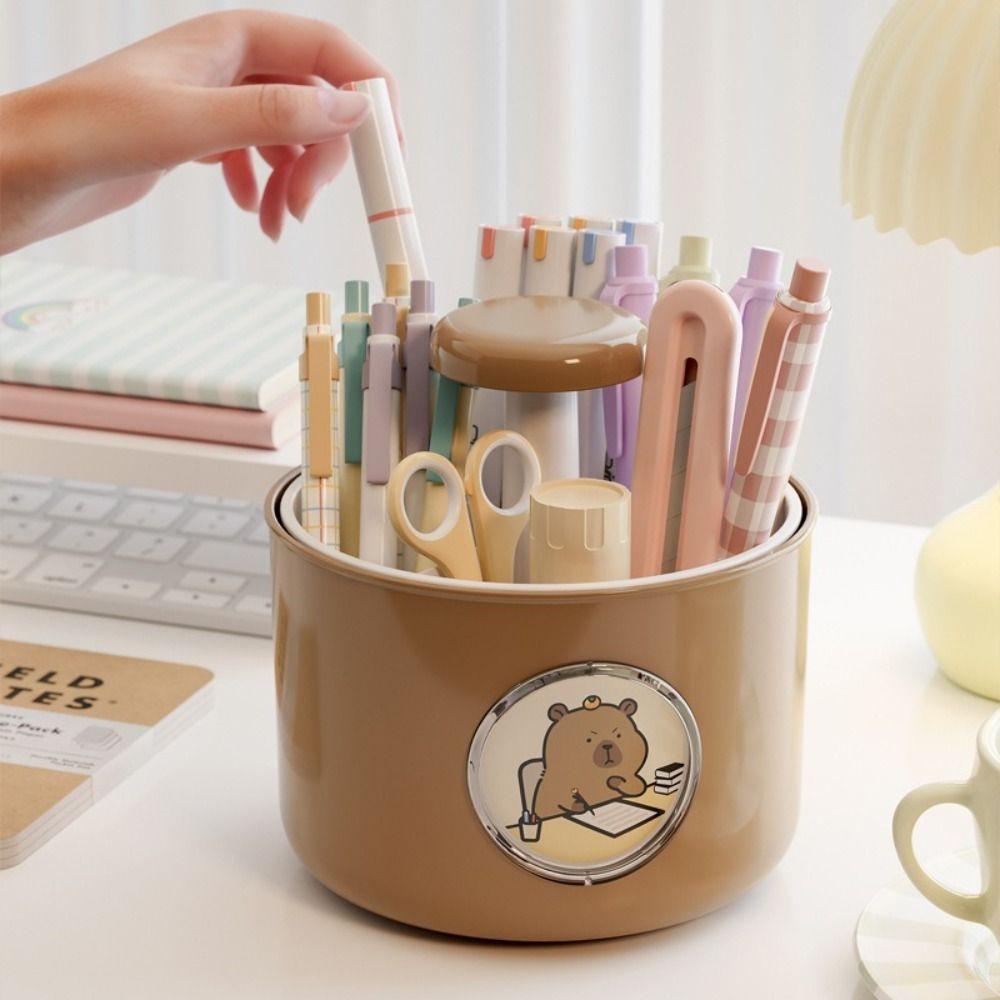 Rotatable Capybara Desktop Storage Box 4 Patterns Capybara Stationery Storage Makeup Brush