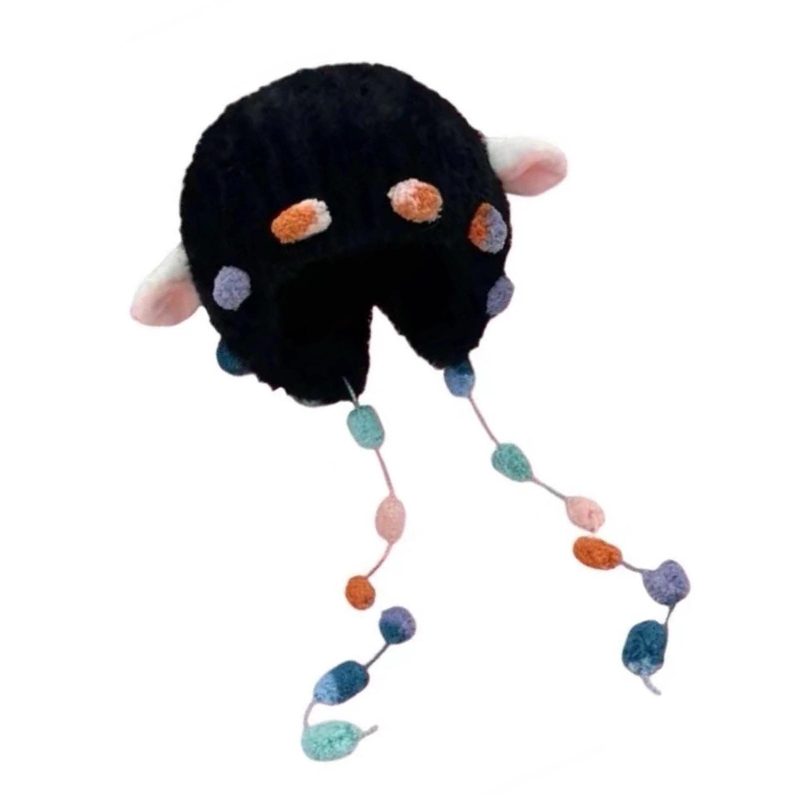 

Прекрасная плюшевая шапка с овечьими ушками и теплыми наушниками, зимняя шапка для активности для женщин, девушек, шапка-пуловер, шапка-ушанка для защиты ушей чёрный