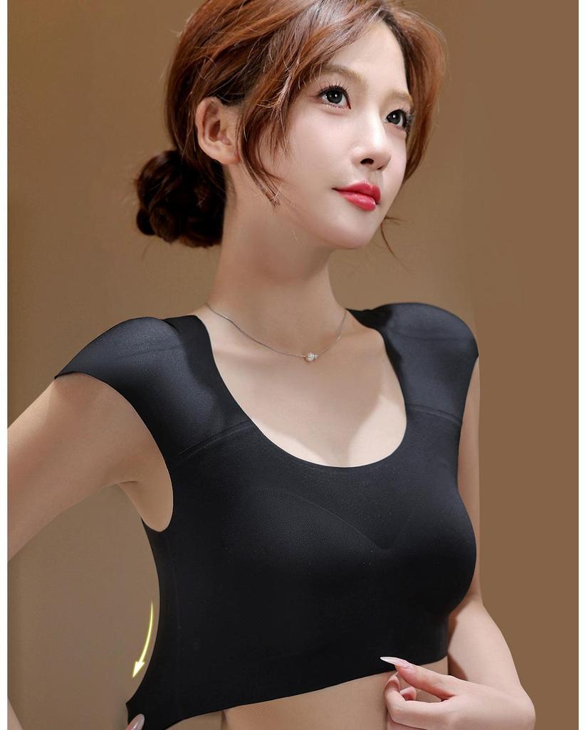 Biustonosz z niewidocznymi poduszkami na ramionach w kształcie kąta prostego: Bezszwowy pas piersiowy dla kobiet, zmniejszający widoczność dużych piersi