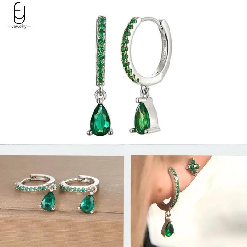 925 Silbernadel Grüne Zirkon Gold Ohrringe Herz Creolen für Damen Zarte Steckerohrringe Luxuriöser Schmuck Geschenke