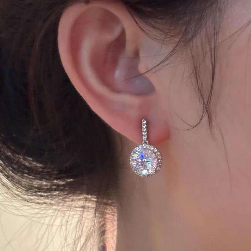 Light Luxury Round Zircon Drop Earrings for Women Ladies Fashion Temperament Silver Color Dangle Earrings Wedding Jewelry Gifts