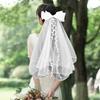 Bridal Bowknot Decor Double Layer Head Veil with Hair Comb Wedding Photography Performance Princess Bow Veil Hair Accessories
