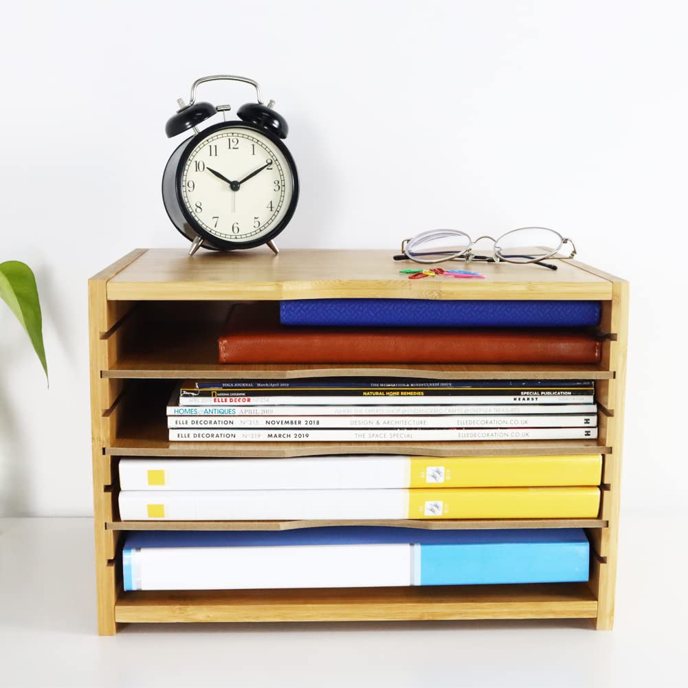 WKWKER File Organizer with 3 Adjustable Layers, Letter Case, Bamboo File Box, Desktop Storage, Office & Home Supplies, Document Case (Natural)