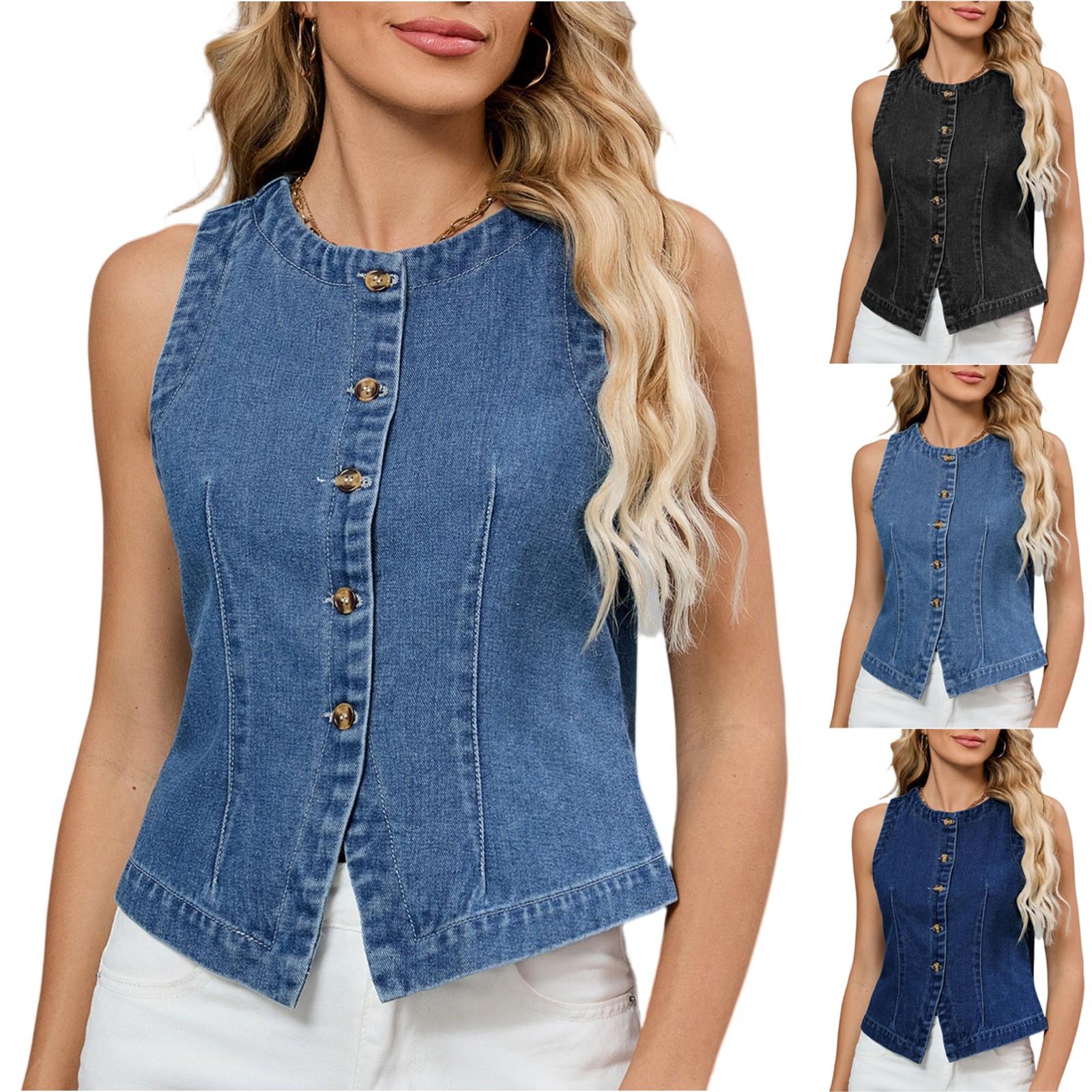 

Women s Fashionable Solid Color Sleeveless Washed Denim Vest Top XL темно-синього кольору