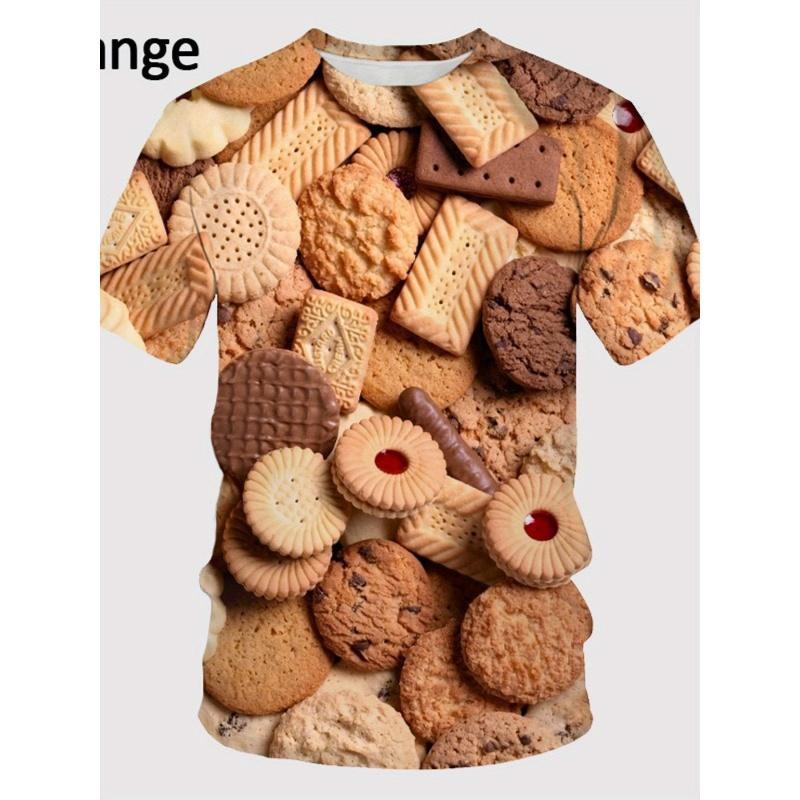 Ice Cream Fruit Biscuit Pattern T-Shirt For Men Ice Dessert 3D Printed Short Sleeve
