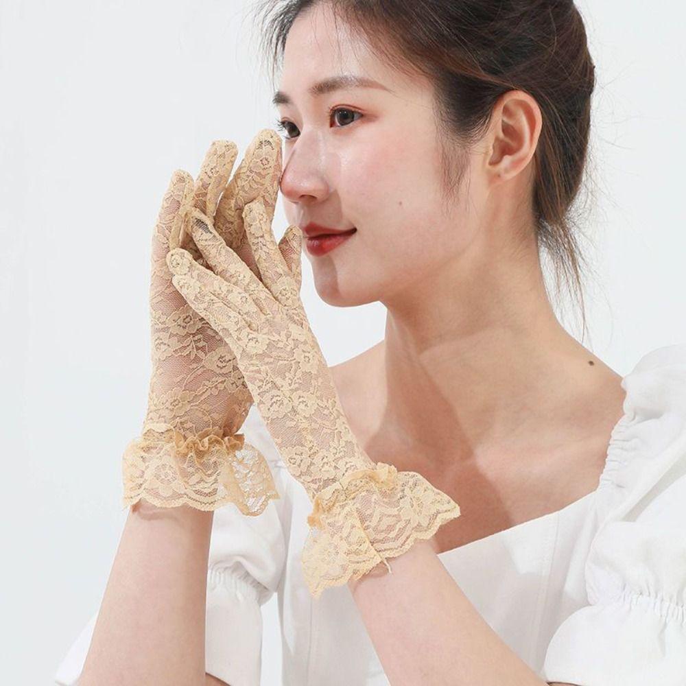 

Thin Sunscrean Gloves Sun Protection Mesh Hollow Gloves Elegant Lace Flower Gloves Driving розовый