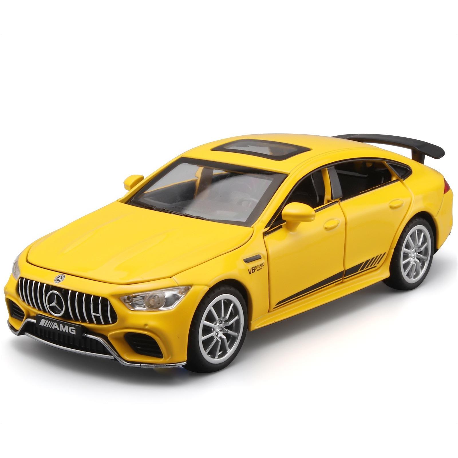 

1/32 Mercedes Benz AMG GT63 Спортивний автомобіль Литий під тиском з алюмінієвого сплаву Модель автомобіля Звук Світло Відтягування Іграшки Прикраси Подарунок для дітей Колекціонувати жовтий