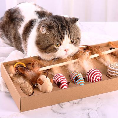 New 7 PCS/ Set Cat Toy Interactive Stick Funny Cats Toys Kitten Mouse Fishing Game Wand Feather Pet Supplies