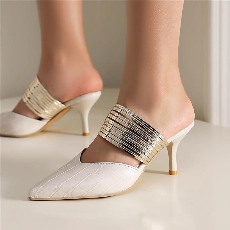 Women Mules Pumps Pointed Toe Thin High Heels Narrow Band Concise Ladies Fashion Shoes Spring Autumn Yellow 46