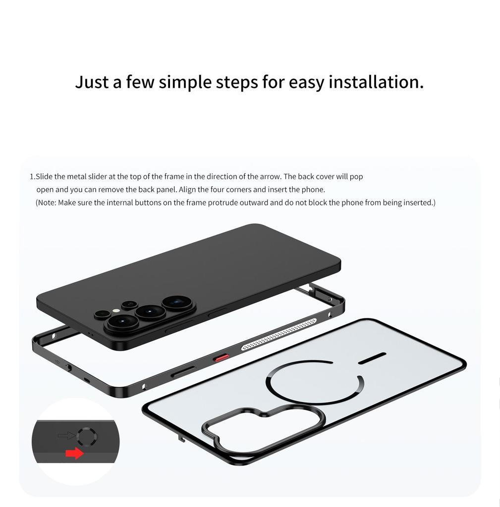 Samsung S26 Ultra Snap-On Magnetic Metal Frame Matte Anti-Drop Case for S25U/S24/S23