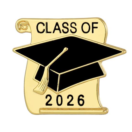 Broche Épingle de Diplôme 2026, Broche à Revers Émail Chapeau de Diplôme Étoile Rouleau de Papier, Badge Commémoratif Classe de 2026 pour Lycéen Étudiant Universitaire