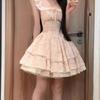 Pink Floral Small Flying Sleeve Dress, Gentle and Sweet, Beautiful and Unique Waist A-word Puffy Skirt