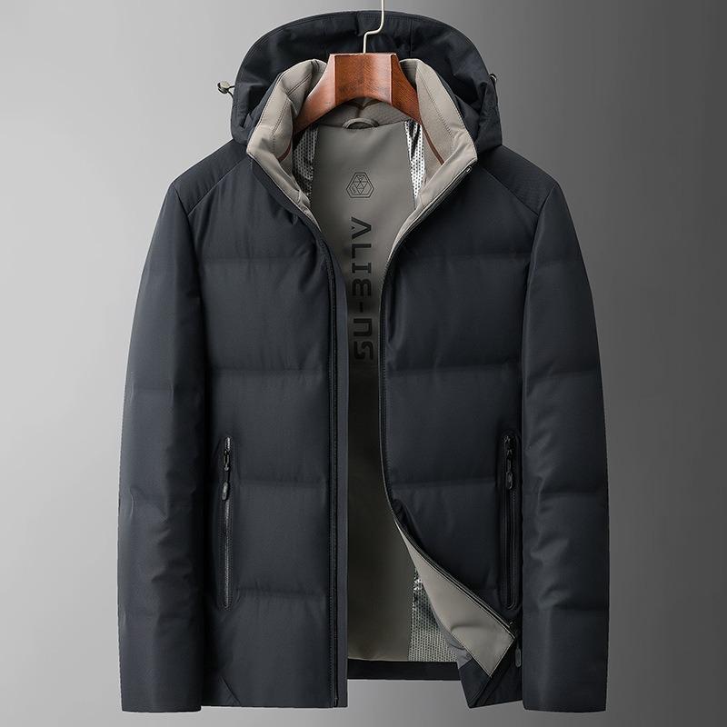 Quality high-end extreme cold series down jacket men's winter white goose down dad warm short hooded casual jacket men