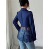 Blazer Donna alla Moda Primavera Estate Colore a Contrasto Pizzo in Vita Slim Linea ad A