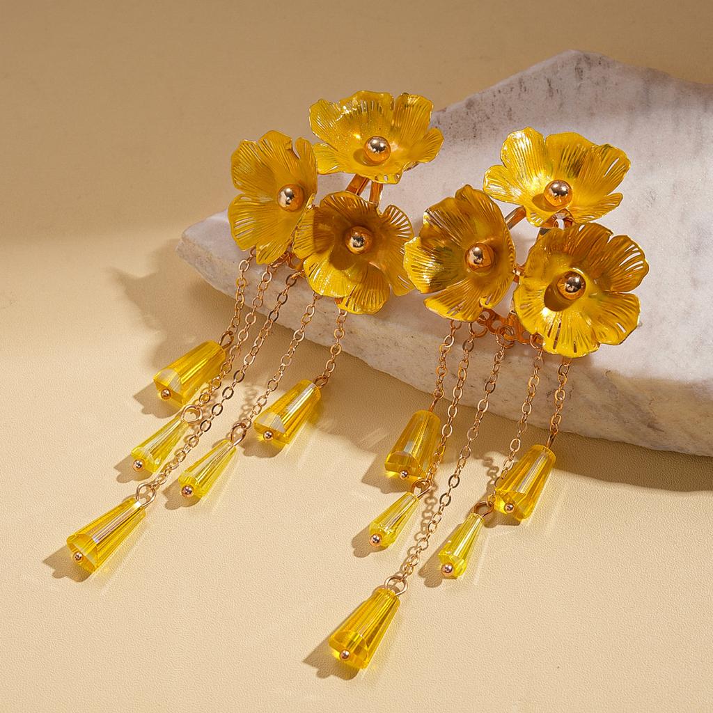 Crystal spray paint flower fringed silver needle earrings retro niche environmentally friendly earrings