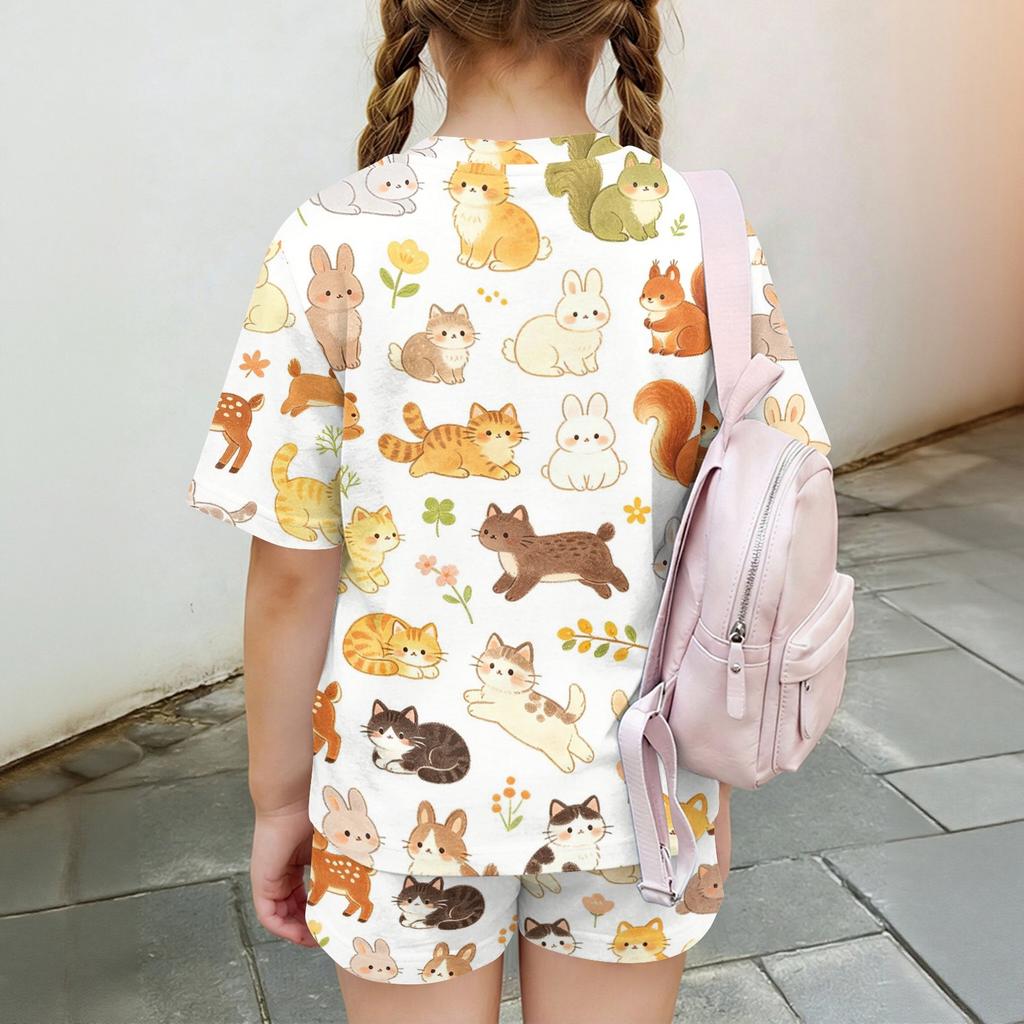 Kids Casual Short Sleeve Top and Shorts Set Animal Print Lightweight Soft Fabric Comfortable Fit Summer Outfit for Boys Girls