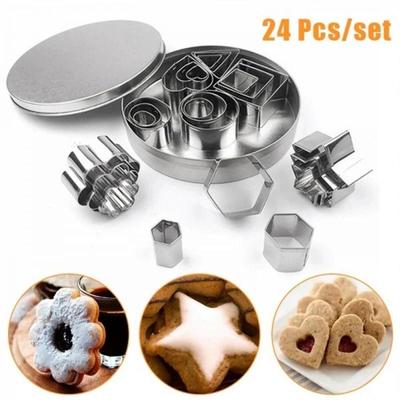 24Pz/set Stampo Fondant Acciaio Inossidabile Stampo Torta Cioccolato Pasticceria Forma Cuore Forma Fiore Stella Affettatore Biscotti Taglia Biscotti