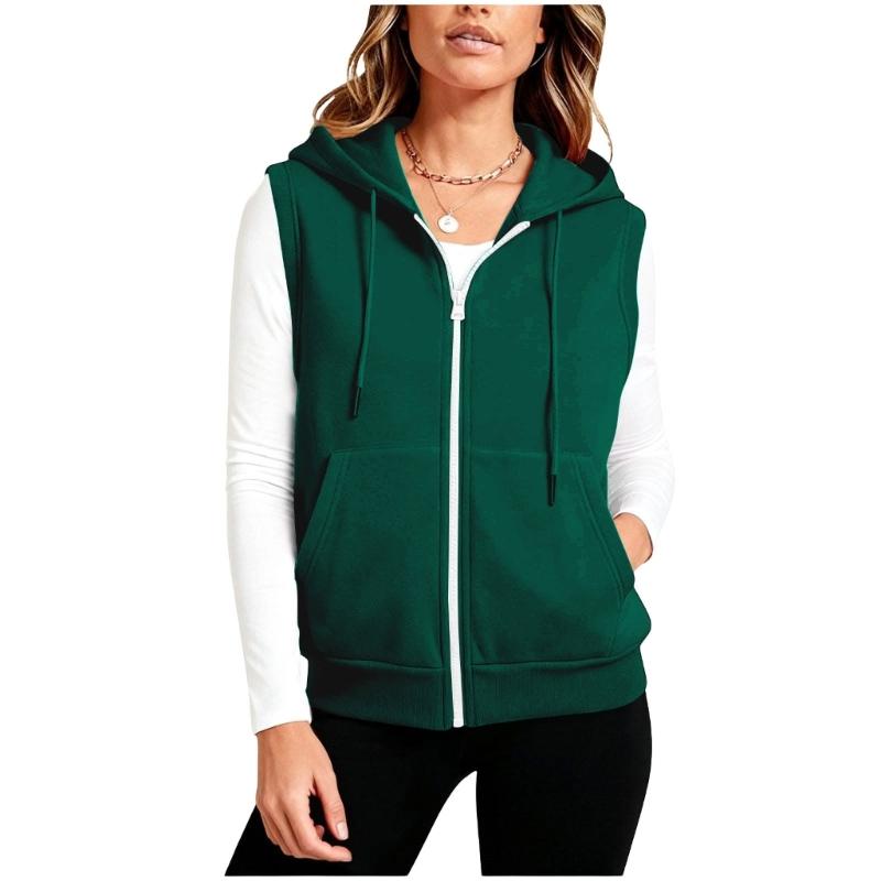 Women’s Sleeveless Sun Protection Vest Zip Up Hoodie Jacket Lightweight Drawstring Sweatshirt Outdoor Shirt with Pockets