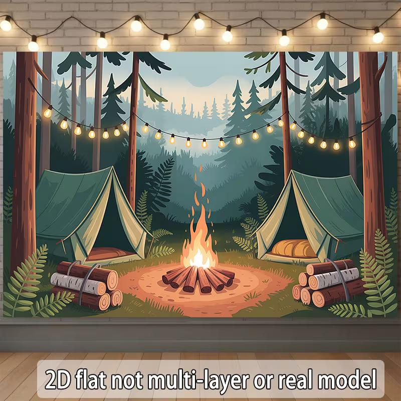 2D Nursery Room Background Cloth Cartoon Campfire Tent Banner for Decor