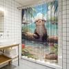 1 Piece Shower Curtain Set - Cute Otter Digital Print Art Pattern, Polyester Fabric with Hooks, Shower Curtain Decoration