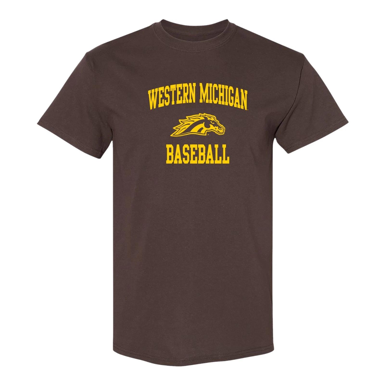 Western Michigan Arch Logo Baseball T-Shirt - Dark Chocolate L