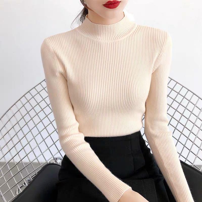 Women's Slim Fit Knitted Sweaters: 2023 Autumn/Winter Long-Sleeve Half-High Collar Inner Layer Shirt