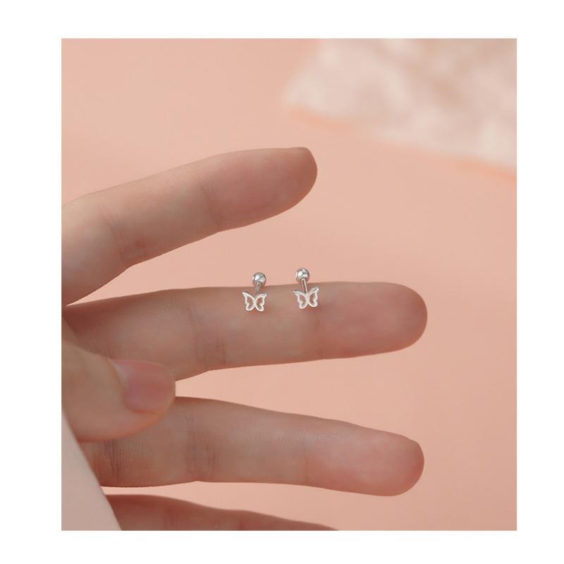 Hollow Butterfly Screw Buckle Stud Earrings For Women Sweet Minimalist Delicate Ear Jewelry