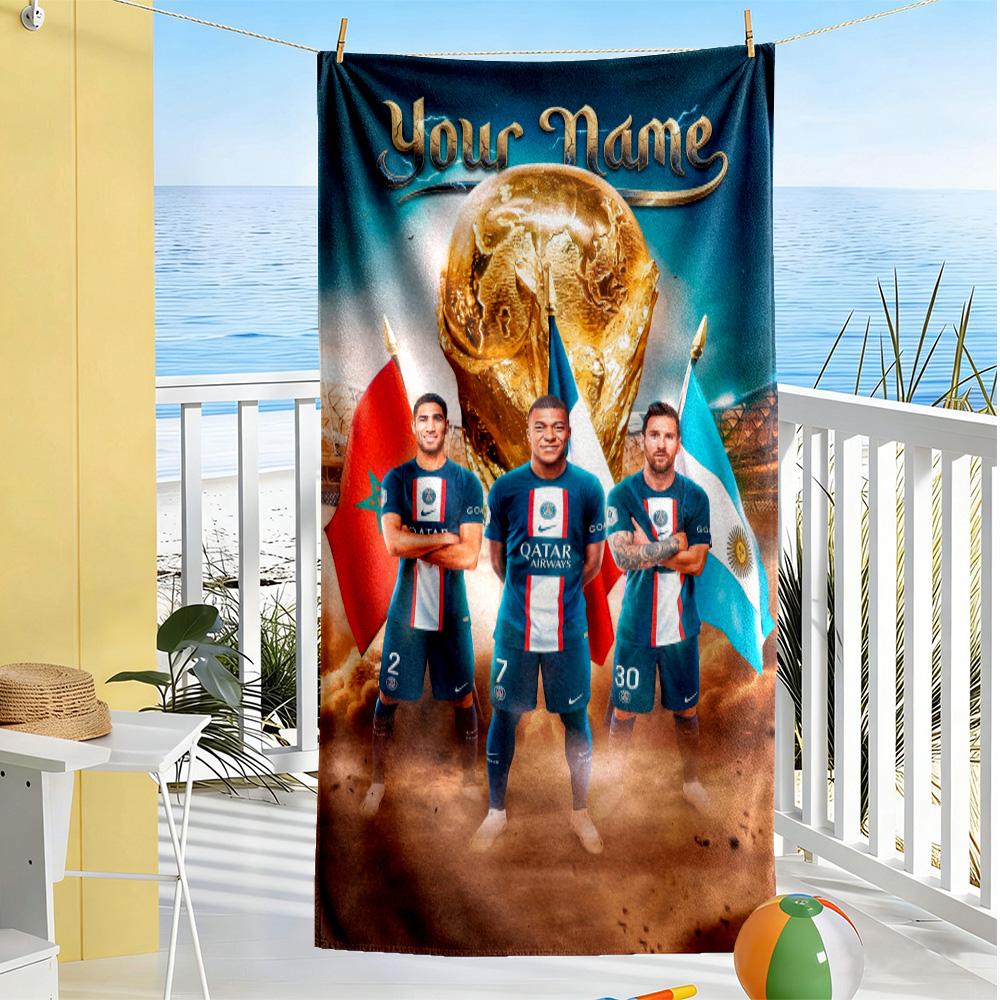 Mbappé Customize Text Beach Towel Super Soft Microfiber Quickdry Fabric Suitable for Swimming Gym Camping Yoga Vacation