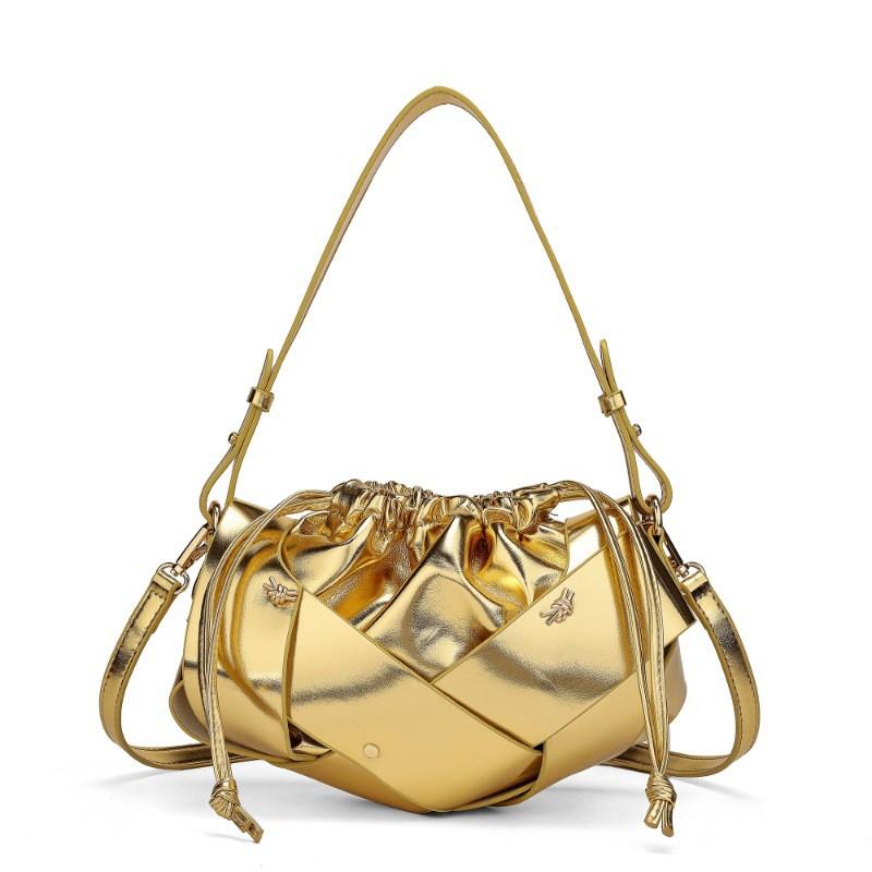 Black Woven Drawstring Bucket Bag Women 2026 Minimalist Crossbody Shoulder Casual Office Commute Small Purse
