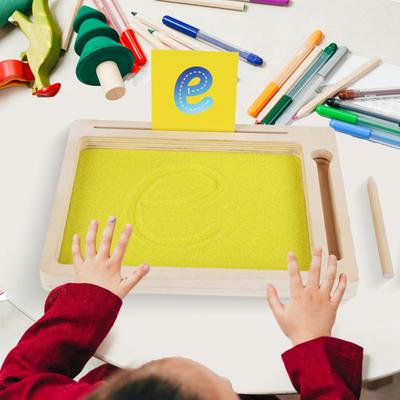 1 set di giocattoli per bambini con vassoio di sabbia con carte, penna, lettere, numeri, animali, scuola materna, apprendimento, sabbia, scrittura, disegno, tavola di legno, giocattolo educativo