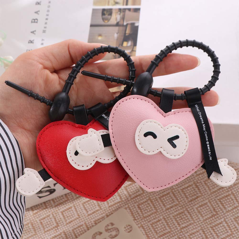 Hanging Love Cartoon Keychain PU Leather Heart Couple Keyring Jewelry Accessories